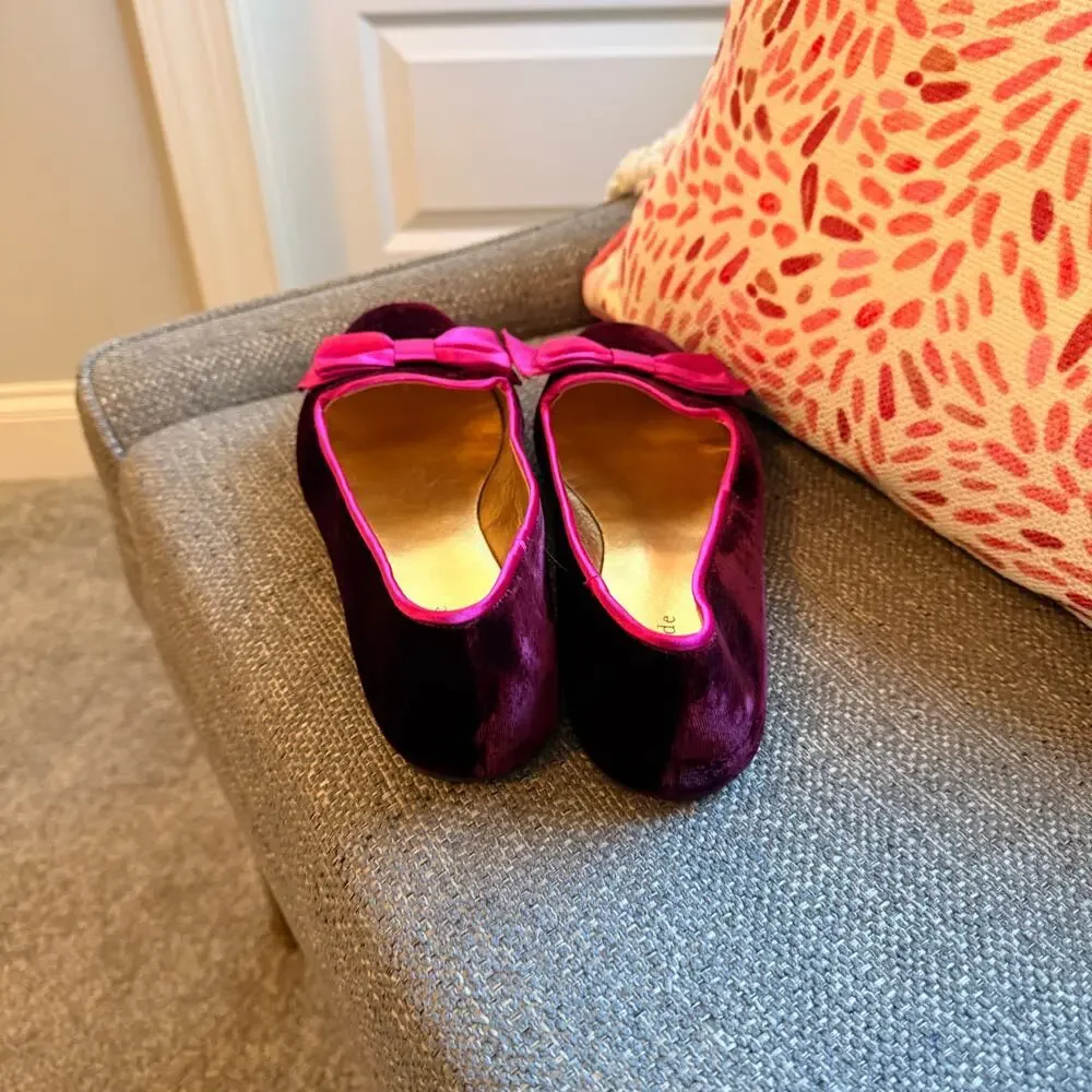 Kate Spade Astaire Velvet Loafer Bow Flat 9M Purple Fuchsia - Picture 3 of 8